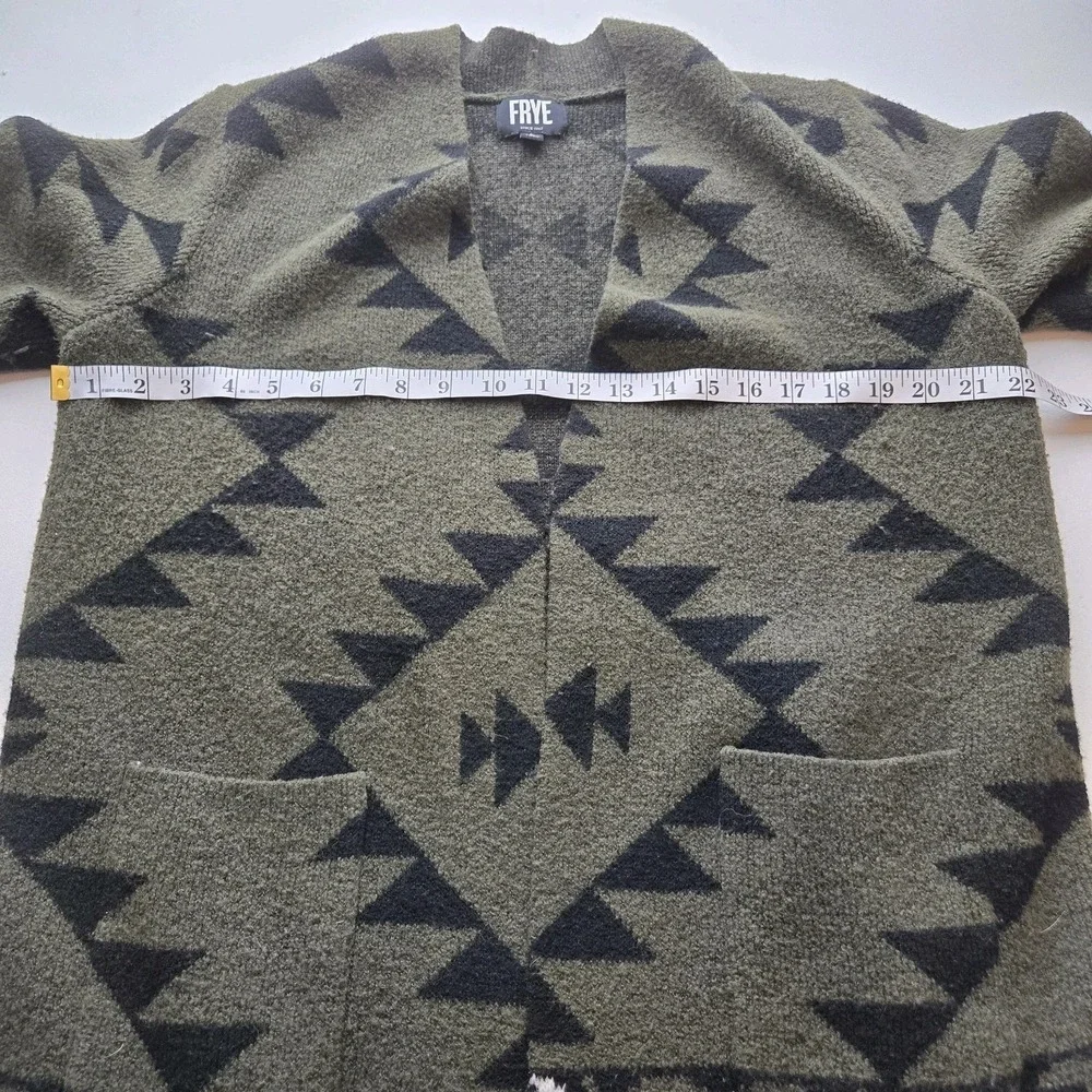 Frye Open Front Cardigan Sweater Aztec Southwestern Green Black Women's Large‎ L - Picture 7 of 9